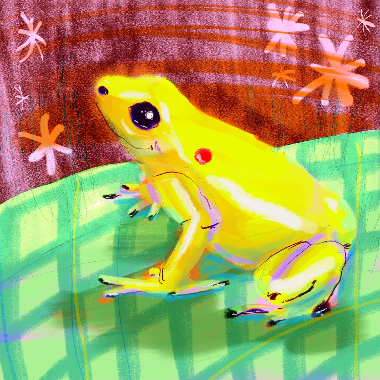 Poison Dart Frog Original Painting on Card Measuring 7x10 Inches -   Canada