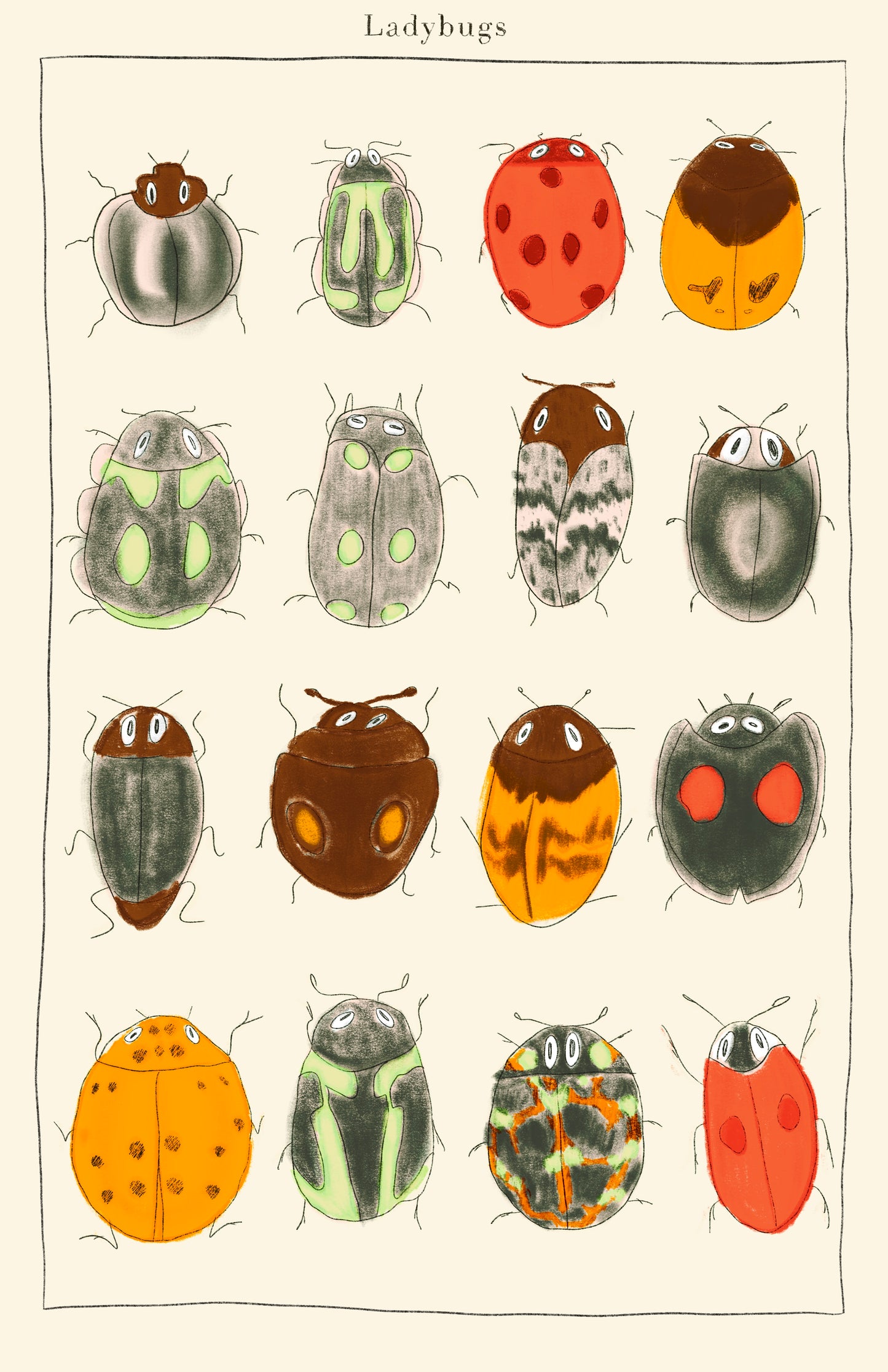 11x17 inch Art Print "Various Ladybugs"